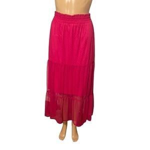 Lauren Conrad Women’s XS Barbie Midi Tiered Hot Pink Classic Dotted Tulle Skirt
